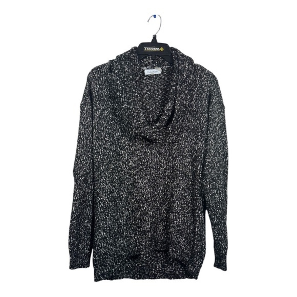 Calvin Klein Sweater Womens Large Grey Heathered Cowl Neck Classic Preppy